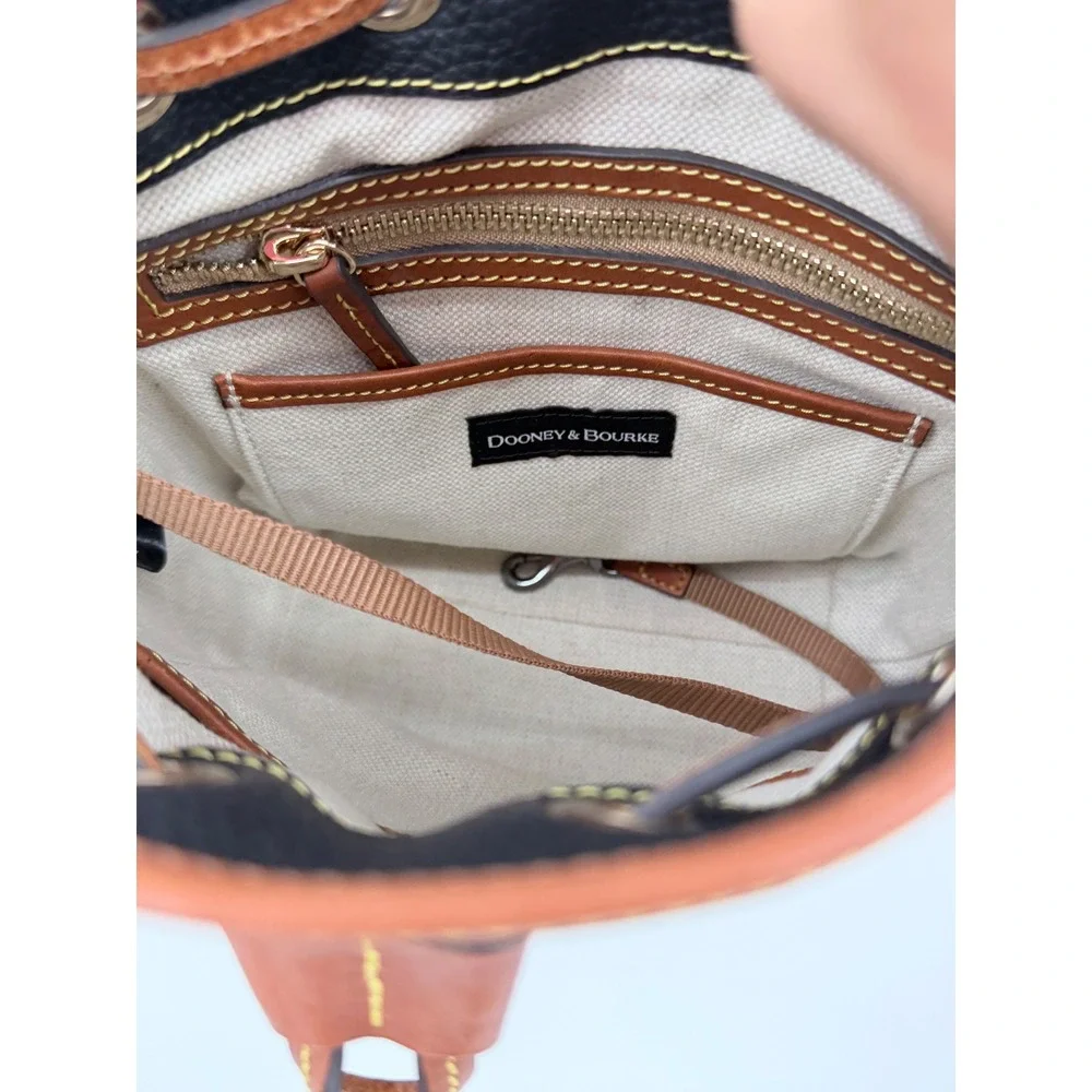Dooney & Bourke Bucket Bag Women Small Black Tan Pebbled Leather Crossbody